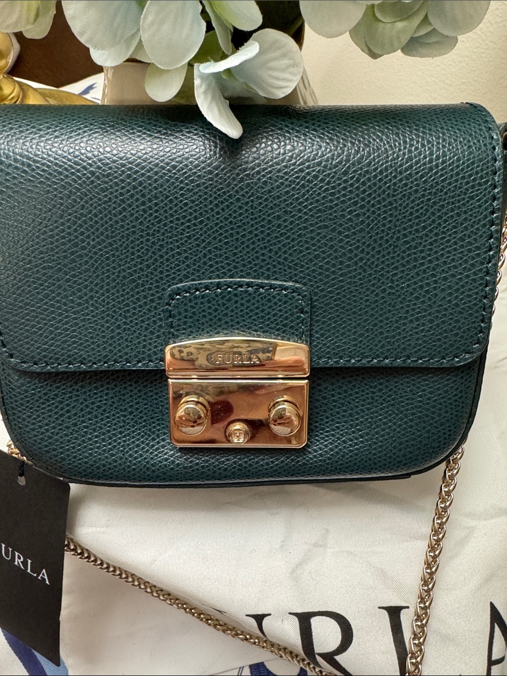 Furla Metropolis Mini Petrolio Leather Crossbody Bag - Picture 2 of 11